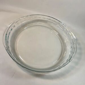 9 1/2 Inches Glass Pie Plate Fluted 2 Handles Mexico Heavy Durable Baking Home